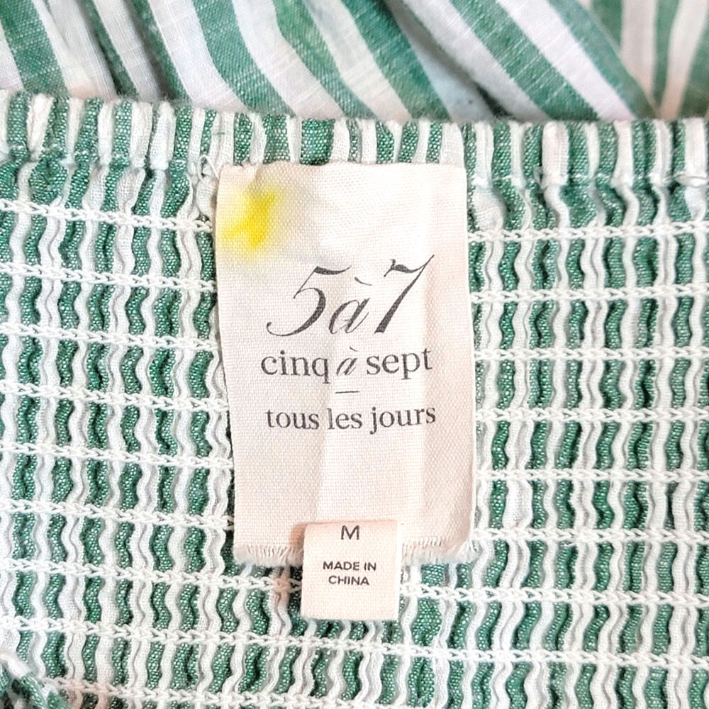Cinq à Sept Adly Green White Stripe Smocked Puff Sleeve Peplum Top M - Picture 11 of 15